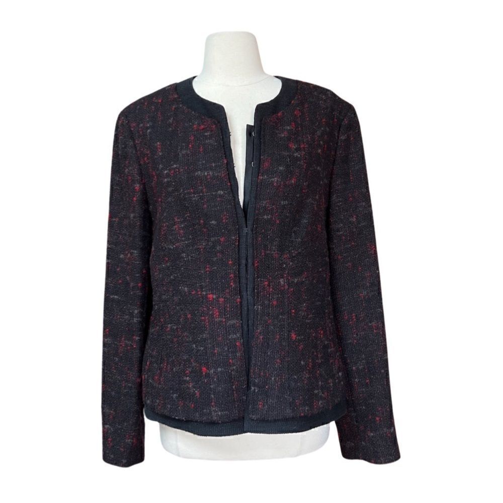 Chic Elie Tahari Red Black Marled Tweed Blazer Jacket